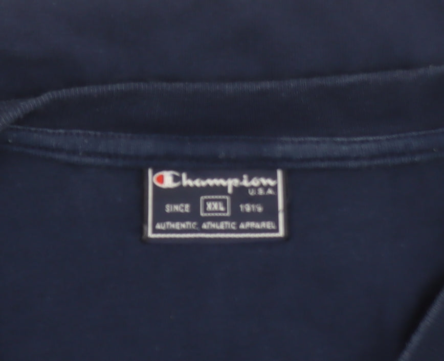 Champion Men's Blue 2XL V-Neck Cotton Short Sleeve T-Shirt