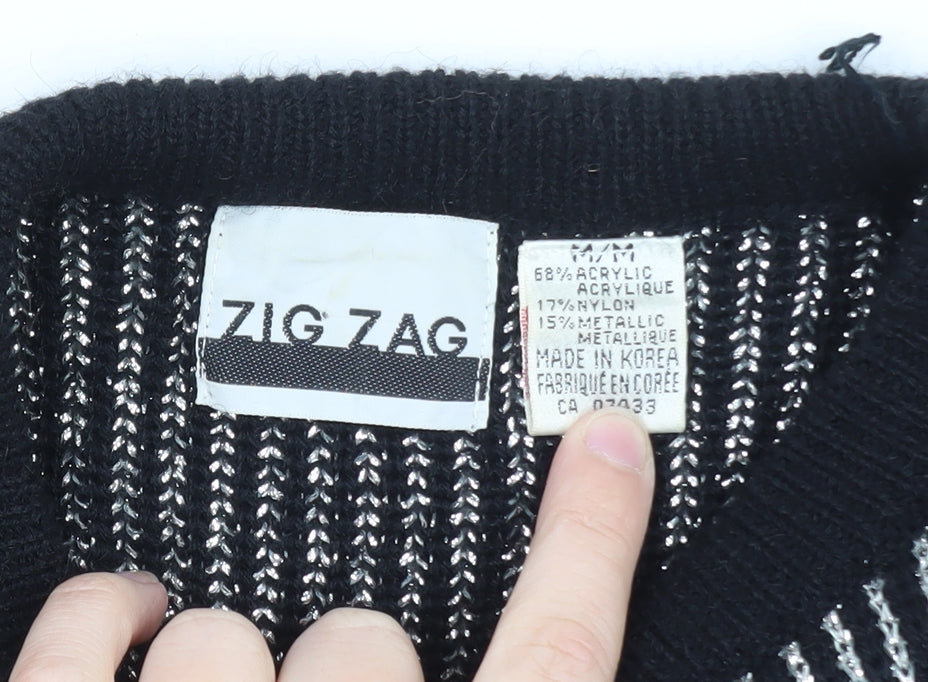 Zig Zag Womens Black Sequin Bow Retro Knit Jumper Size M