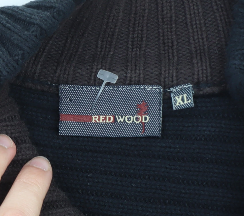 Red Wood Men's Black XL Full Zip High Neck Knit Jumper