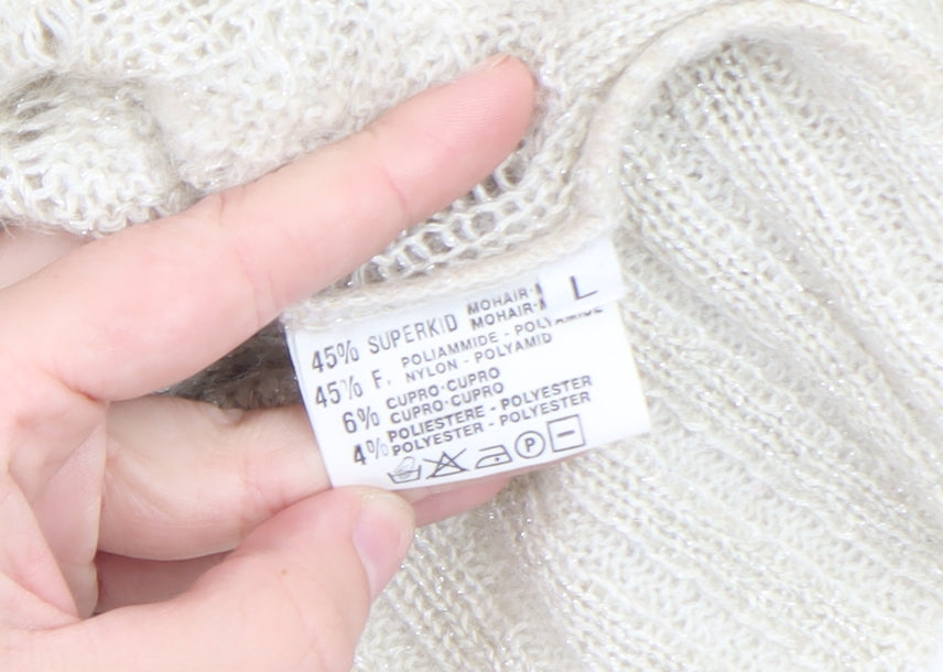 INTRECCI Women Ivory Mohair Blend Cable Knit Cardigan L