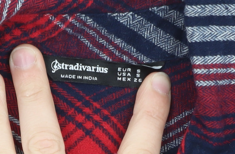 Stradivarius Mens Red Plaid Flannel Button-Up Shirt Size S