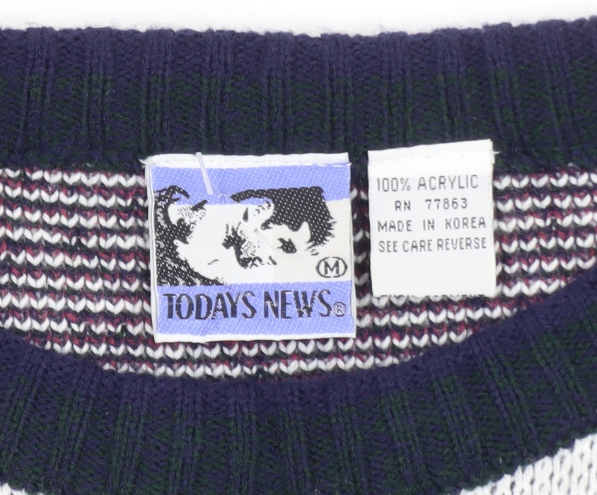 Todays News Mens Multicoloured M Geometric Chunky Knit 80s Jumper