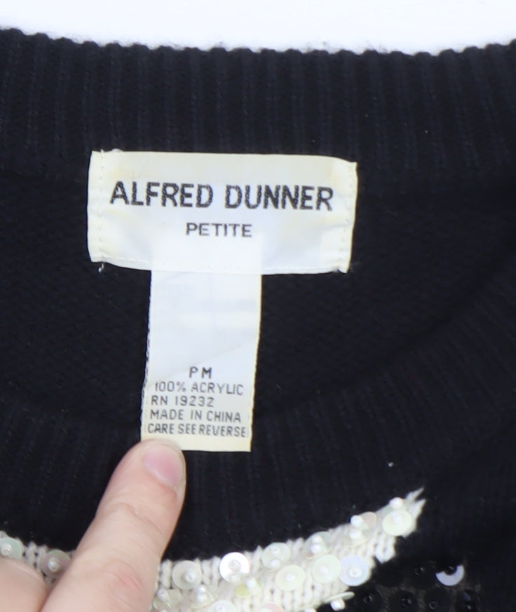 Alfred Dunner Women's Petite M Black Sequin Argyle Knit Jumper