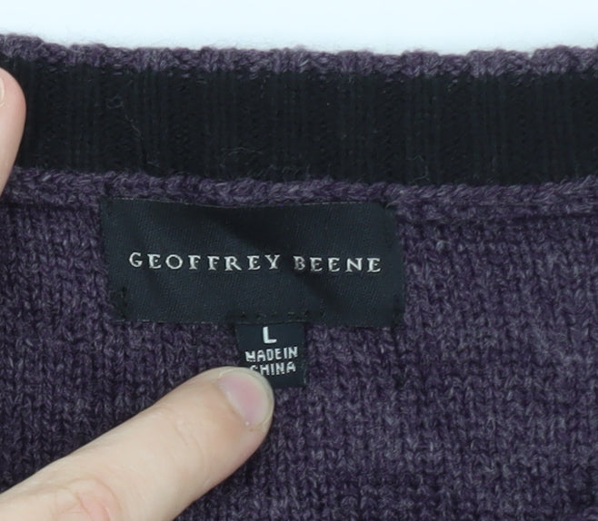 Geoffrey Beene Men's Purple Wool Crew Neck Pullover Jumper L