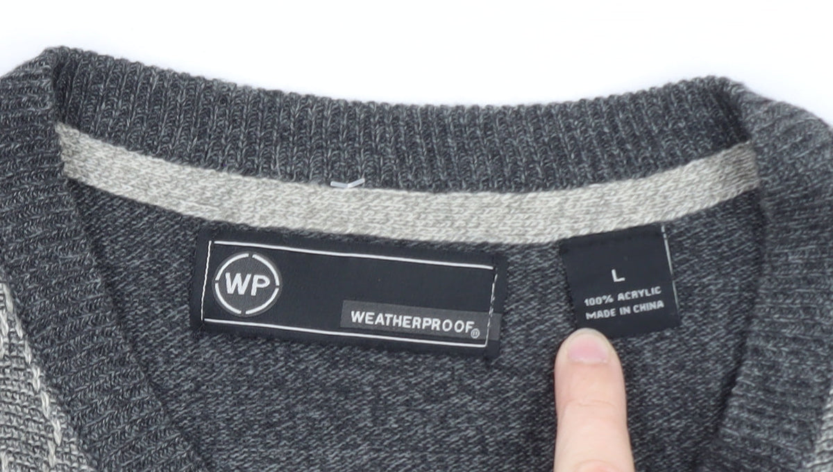 Weatherproof Men's Grey Argyle V-Neck Acrylic Jumper Size L