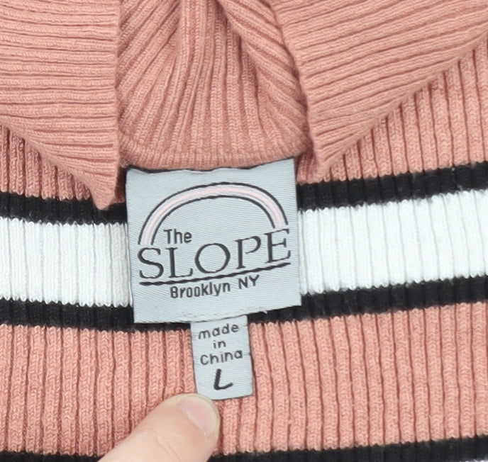 The Slope Women's Pink Striped Mock Neck Knit Top Size L