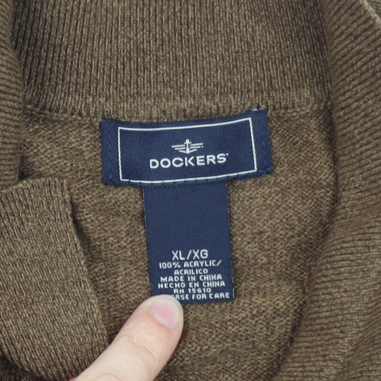 Dockers Mens Brown Argyle Collared Henley Jumper XL