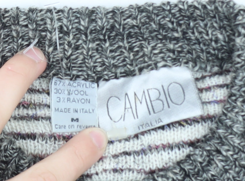Cambio Italia Men's Grey Geometric Wool Acrylic Knit Jumper M