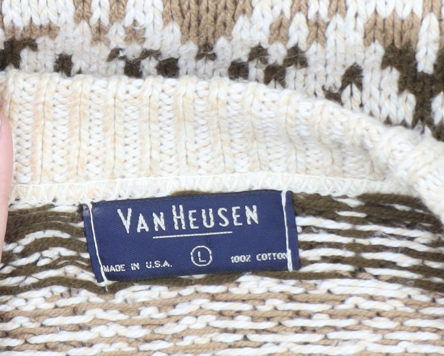 Van Heusen Mens Beige Geometric Knit Cotton Jumper L