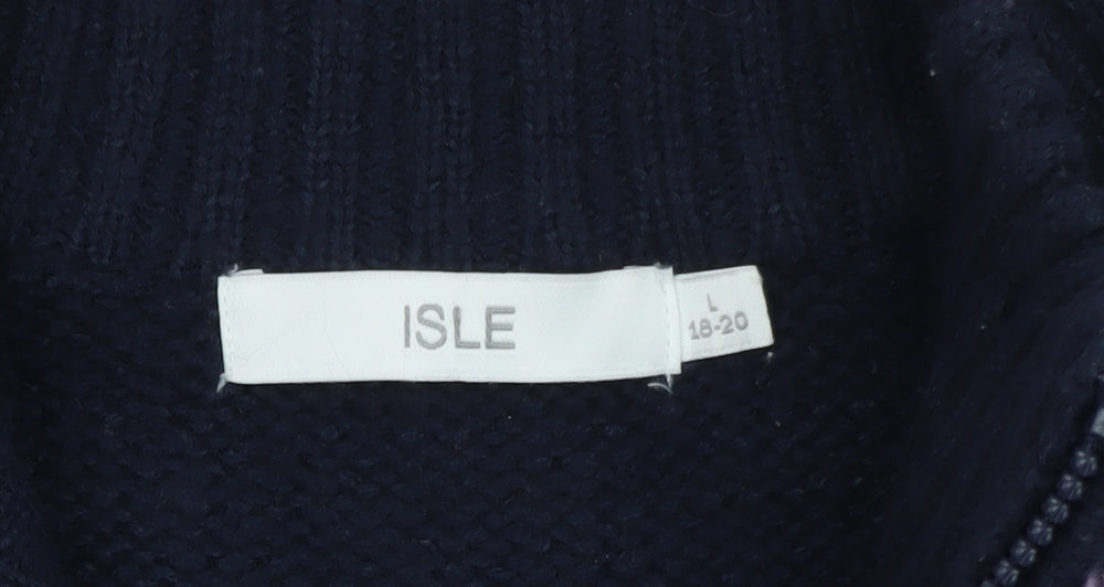 Isle Womens Blue Fair Isle Full Zip Knit Jumper Size L 18-20