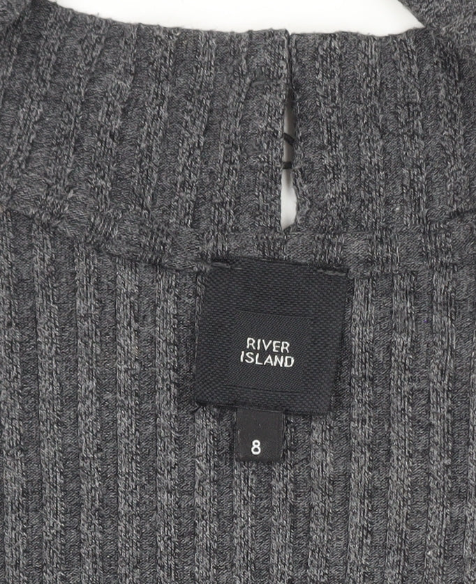River Island Women’s Grey High Neck Ribbed Knit Jumper Size 8