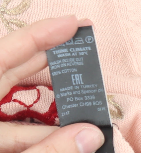 Marks & Spencer Women Pink Embroidered Cotton Jumper Size 6