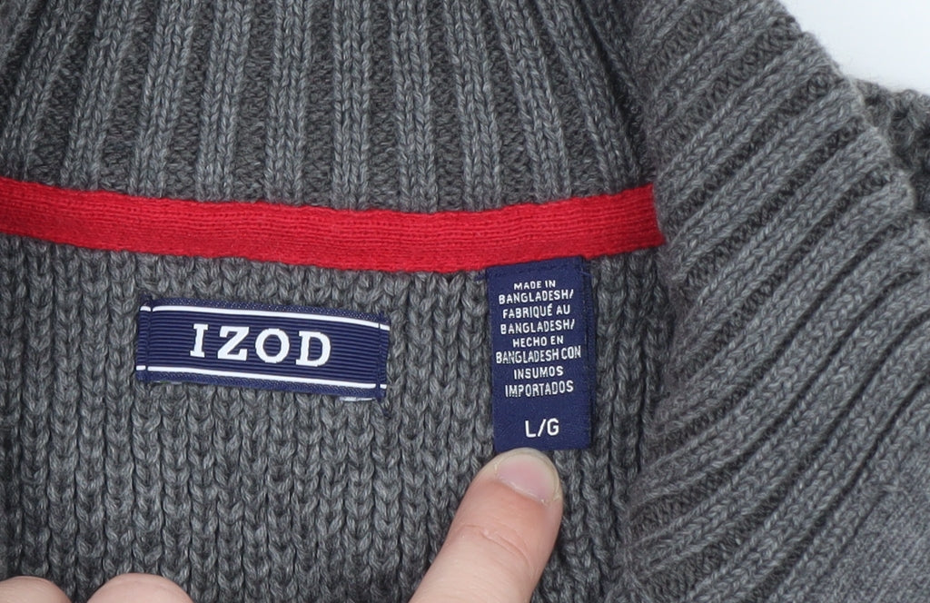 IZOD Men's Grey Fair Isle 1/4 Zip Cotton Jumper Size L