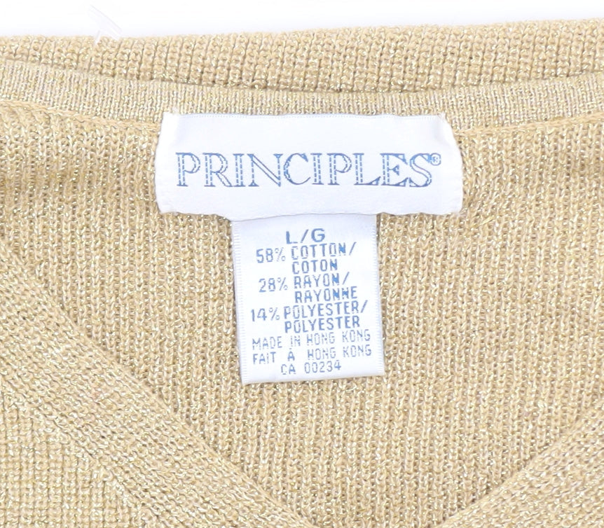Principles Women Beige V-Neck Long Sleeve Pullover Jumper L