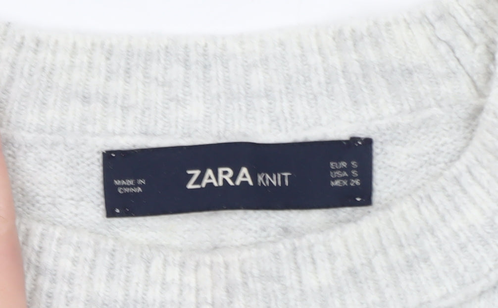 Zara Women Grey Wool Blend Knit Pullover Jumper Size S