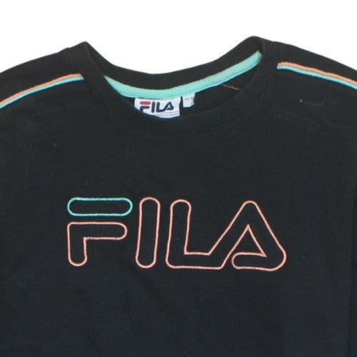 Fila Womens Black XS Pullover Sweatshirt with Logo Embroidery