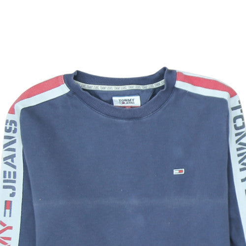 Tommy Jeans Men's Blue Logo Crew Neck Pullover Sweatshirt L