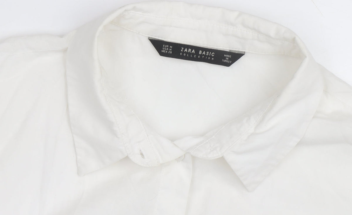 Zara Men White & Blue Colourblock Cotton Long Sleeve Shirt Size M