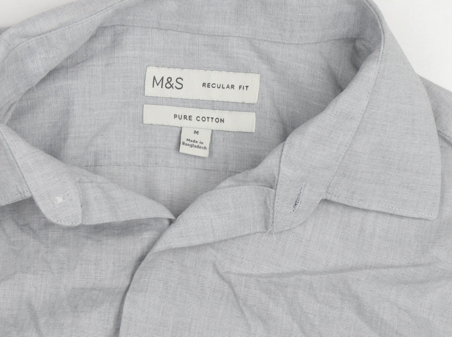 Marks & Spencer Men's Grey Regular Fit Pure Cotton Long Sleeve Shirt M
