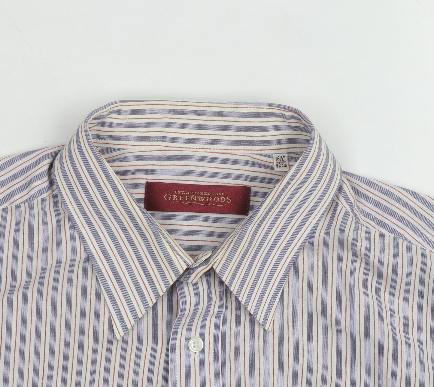 Greenwoods Men’s Blue Striped Long Sleeve Cotton Button-Up Shirt Size 16.5