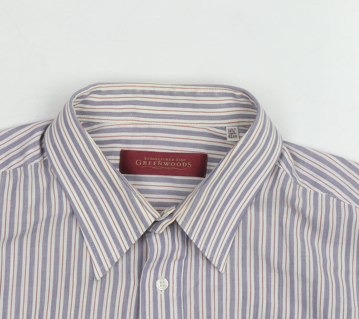 Greenwoods Men’s Blue Striped Long Sleeve Cotton Button-Up Shirt Size 16.5
