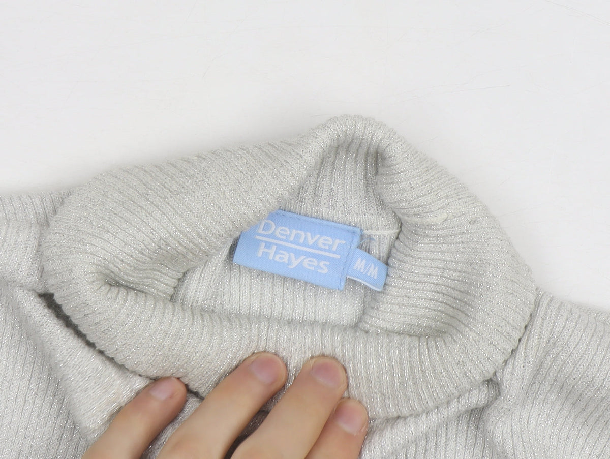 Denver Hayes Womens Silver Roll Neck Knit Jumper M