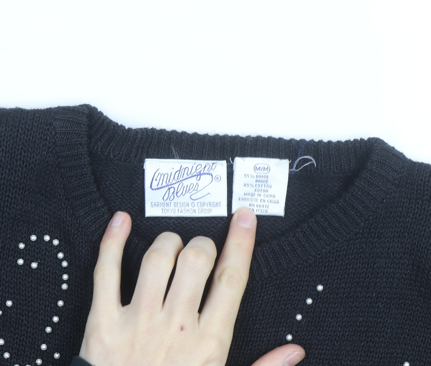 Midnight Blues Womens Black Beaded Rhinestone Knit Jumper M