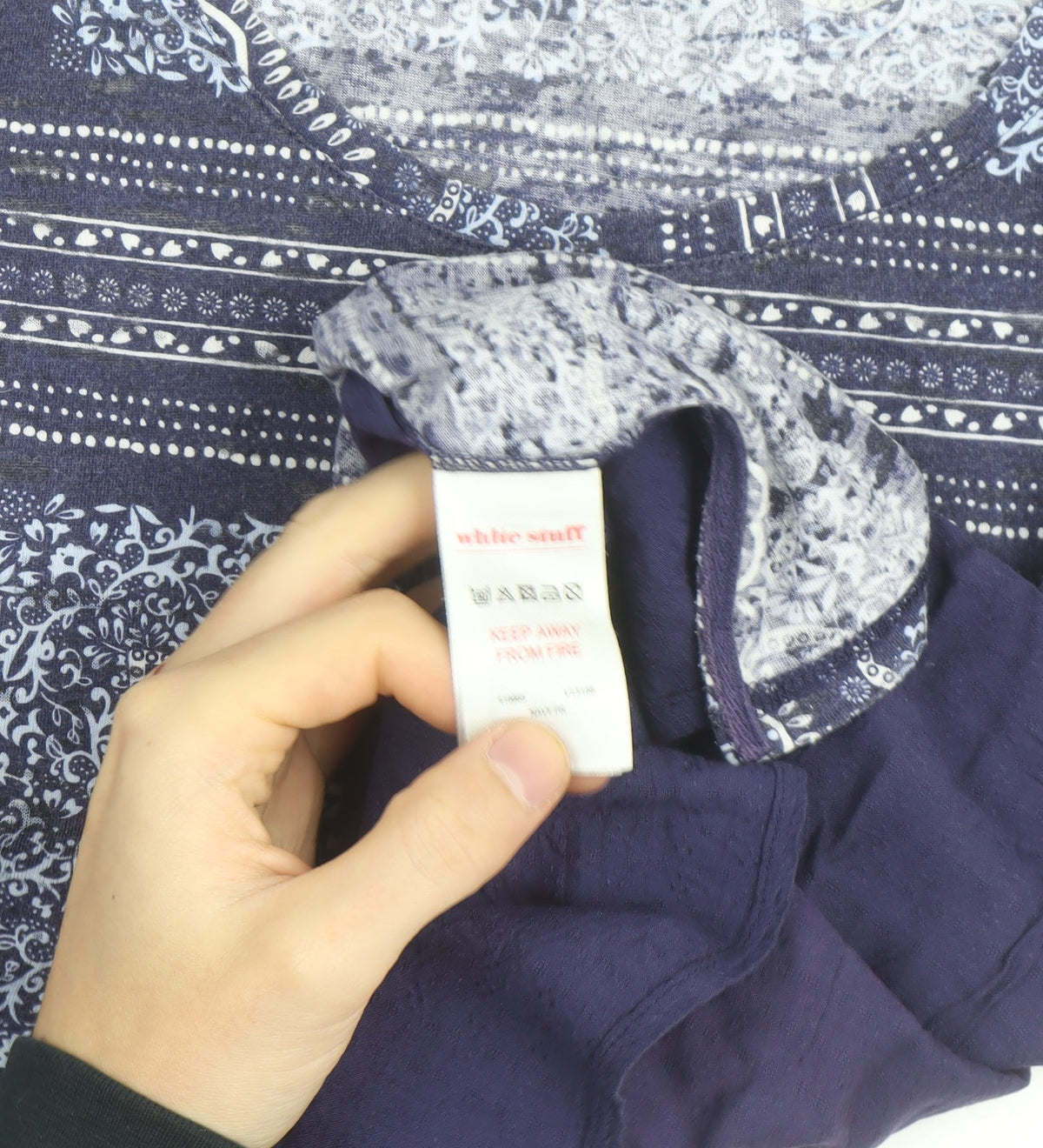 White Stuff Women Blue Geometric Cotton Tunic Blouse Size 14