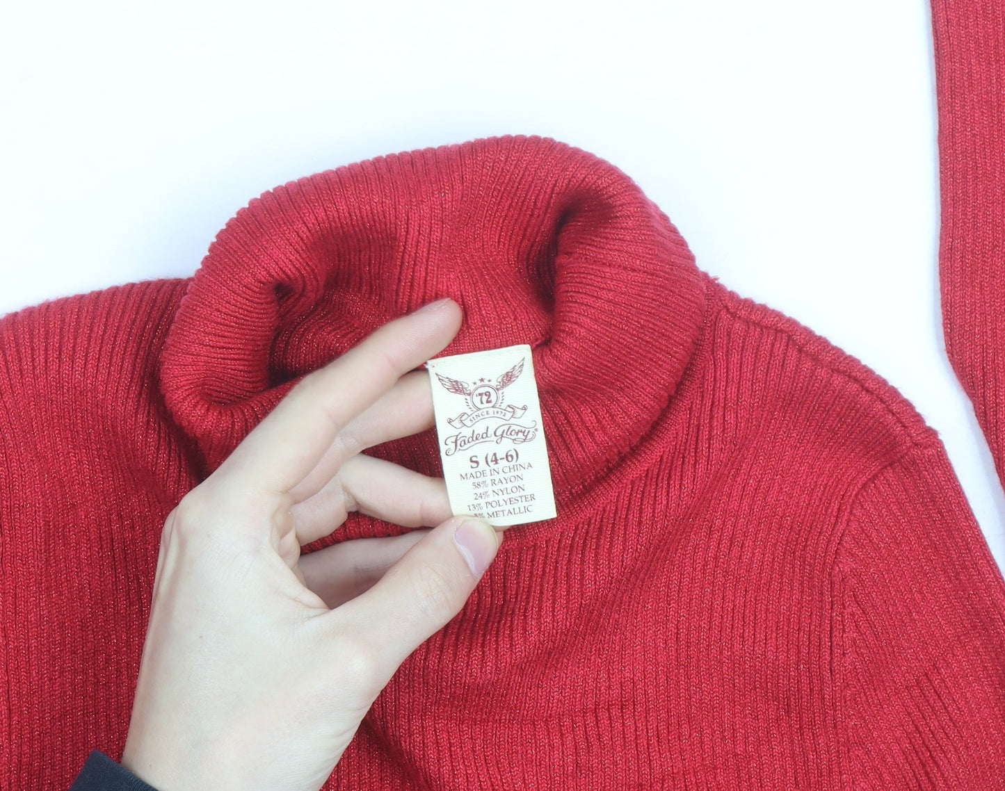 Faded Glory Women's Red Roll Neck Slim Fit Jumper Size S
