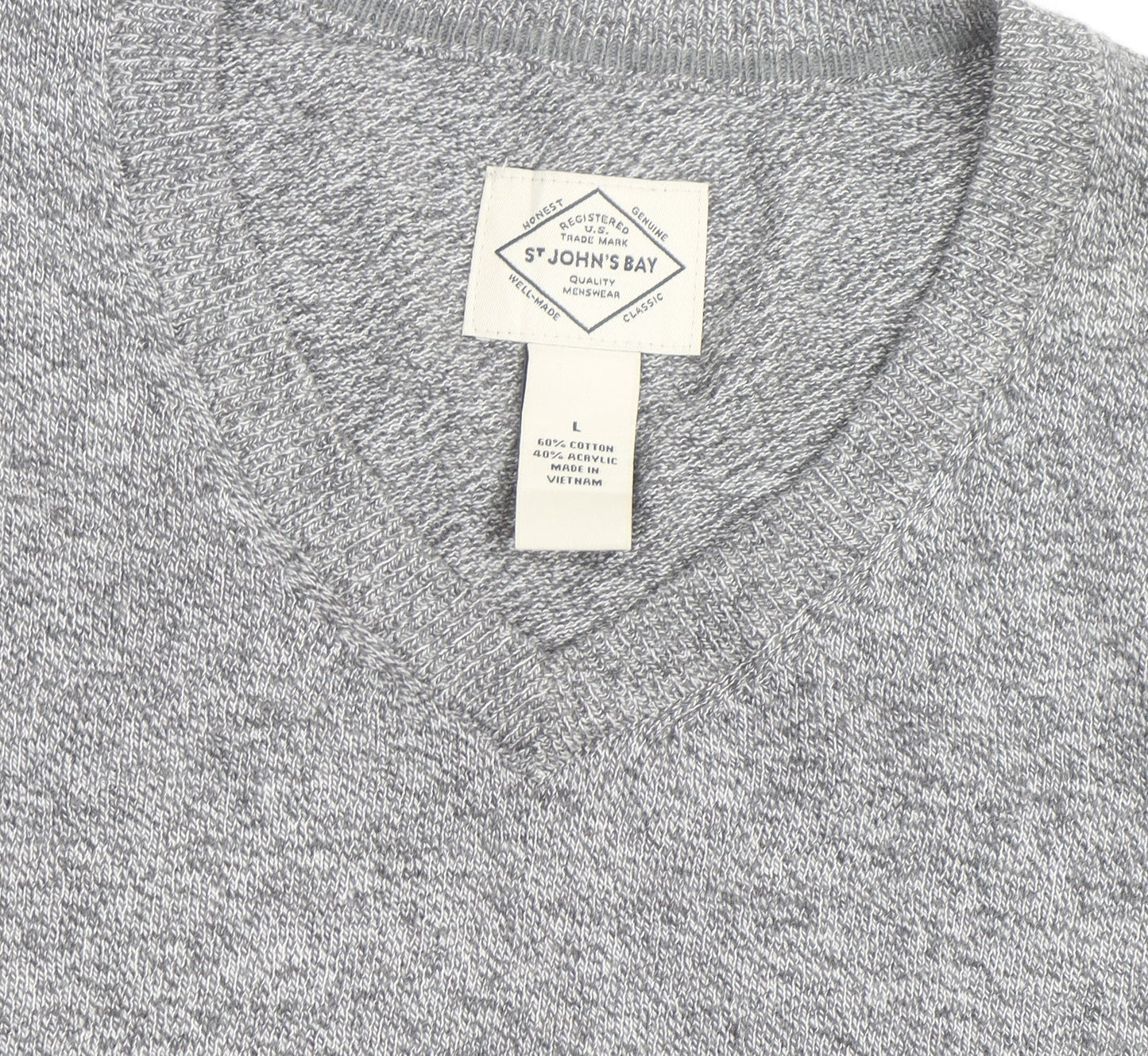 St. John's Bay Men’s Grey V-Neck Cotton Blend Pullover Jumper Size L