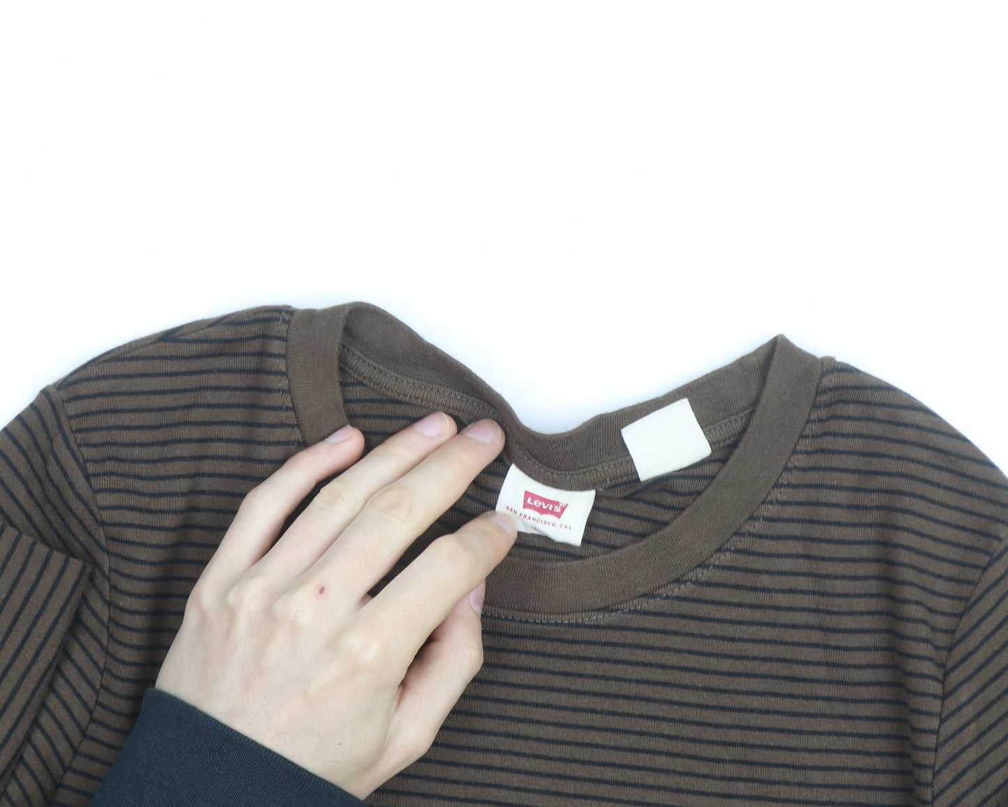 Levi's Girls Brown Striped Long Sleeve T-Shirt Size L Cotton Casual Top
