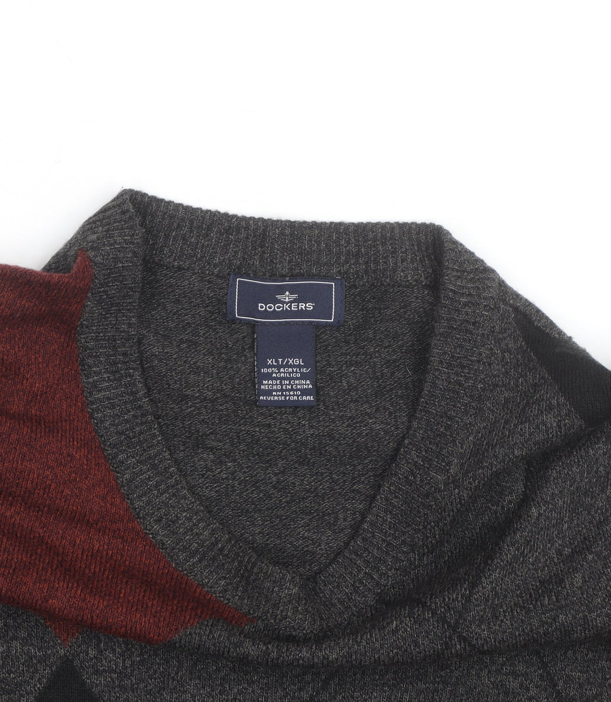 Dockers Men's Grey Argyle Knit Pullover Jumper 2XL Big & Tall