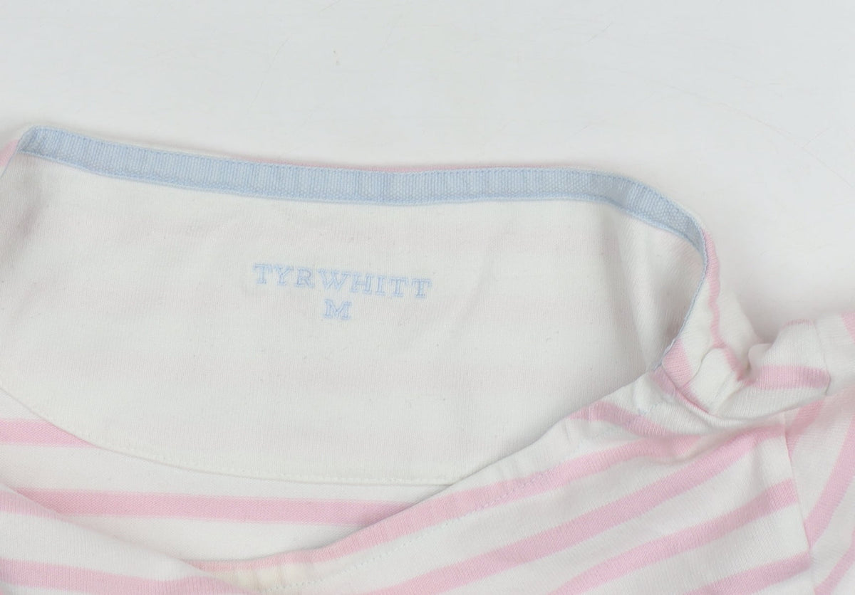 Tyrwhitt Women's Pink White Striped Cotton Pullover Jumper M
