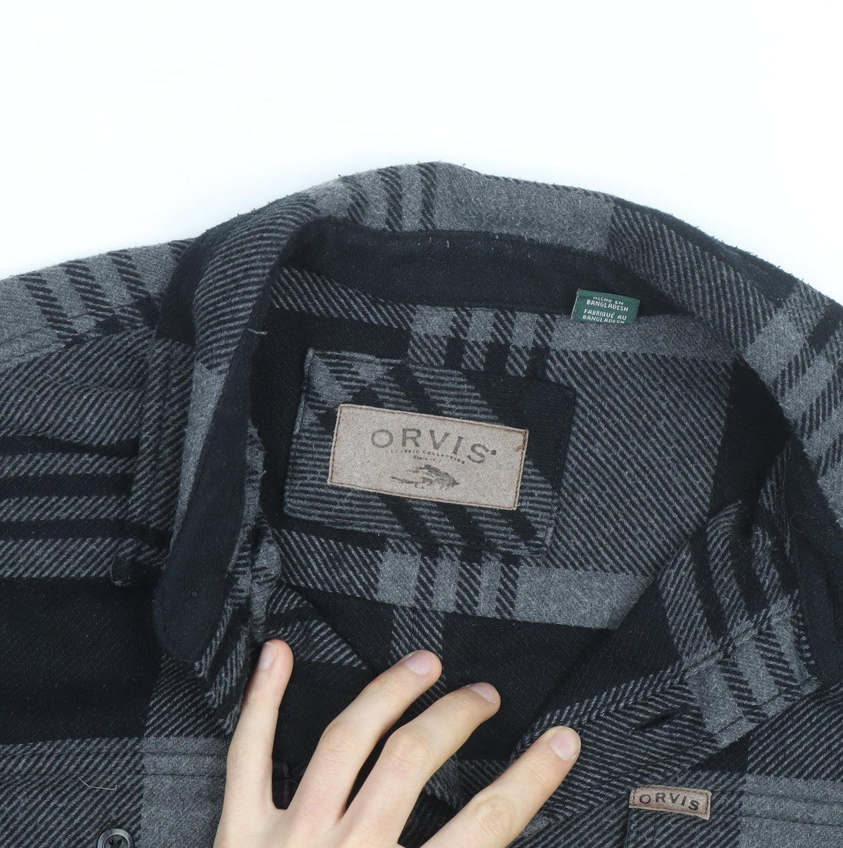 Orvis Men's Grey Check Flannel Shirt Jacket Size L