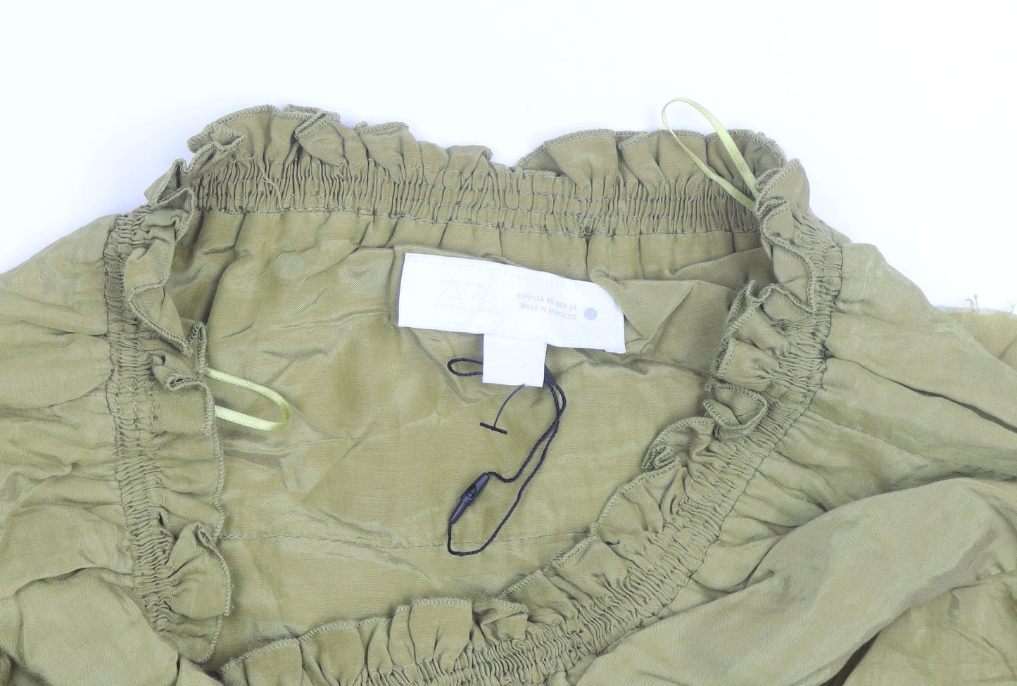 Zara Women Green XS Peasant Ruffle Short Skirt