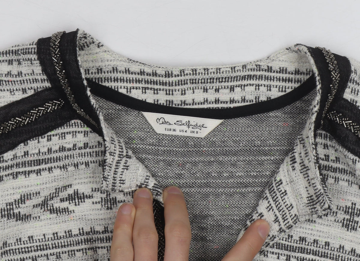 Miss Selfridge Women Grey Beaded Knit Cardigan Size 8