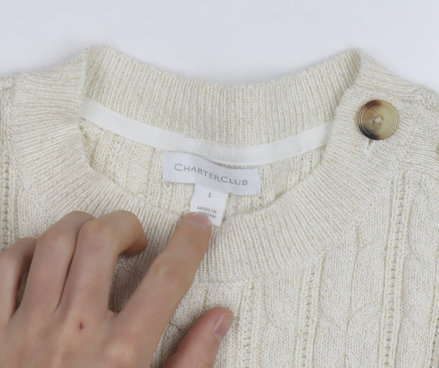 Charter Club Womens Ivory Cable-Knit Pullover Jumper L