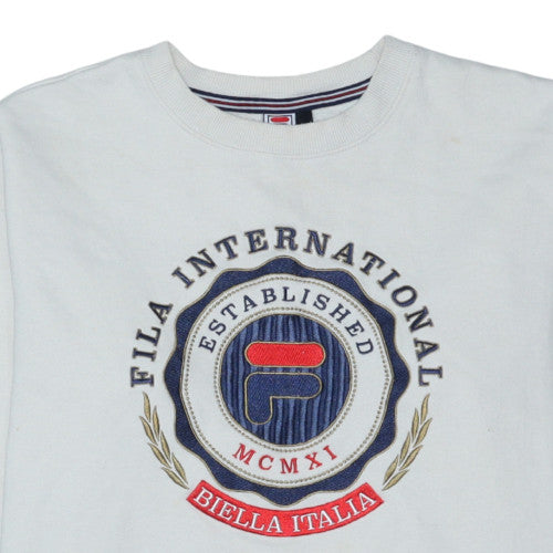 Fila Men's White Embroidered Pullover Sweatshirt Small Regular Fit