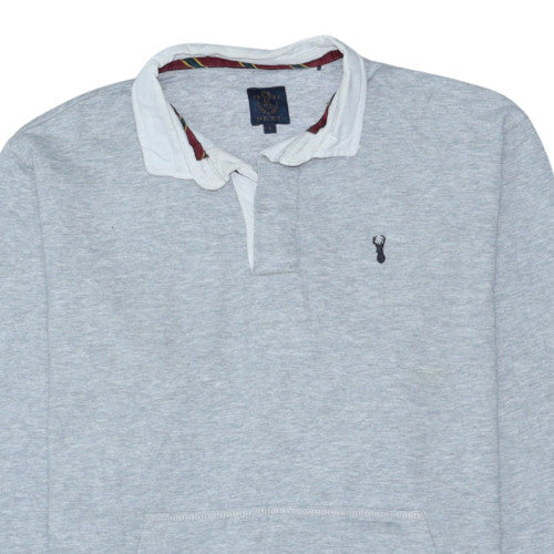 Next Men's Grey Long Sleeve Polo Shirt Size S Cotton Blend