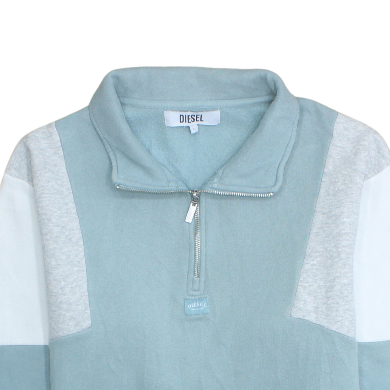 Diesel Men's Blue Colour Block Quarter Zip Sweatshirt L