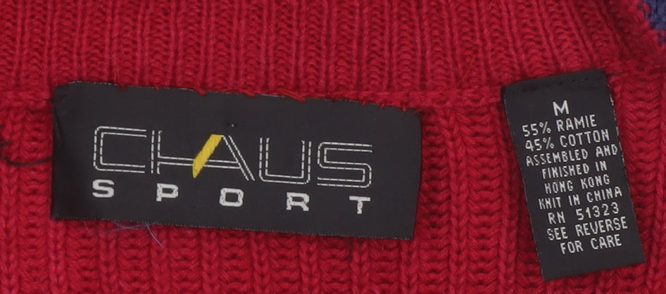 Chaus Sport Women's Red Cable-Knit Cardigan M V-Neck Button Front
