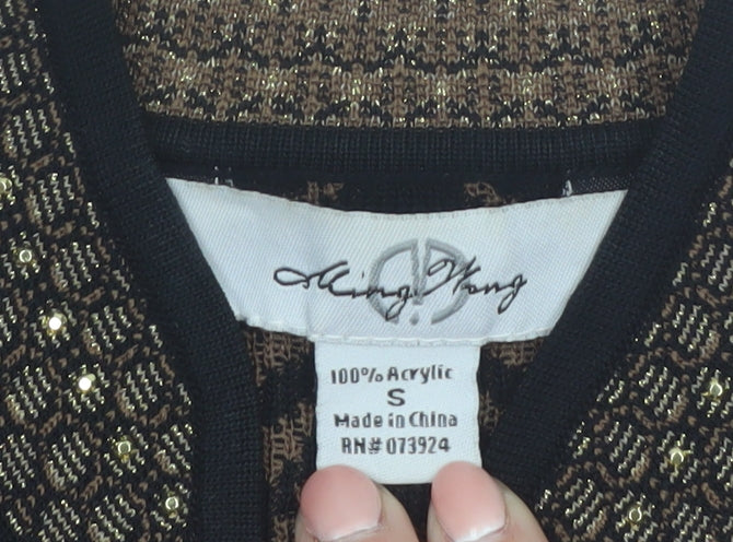 Alicia Wong Women's Brown Beaded Knit Open Cardigan Size S
