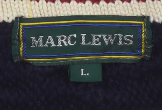 Marc Lewis Men's Red Cotton Cable-Knit V-Neck Jumper Size L