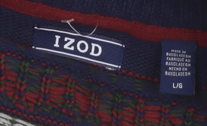 IZOD Men's Blue Fair Isle Half Zip Cotton Jumper Size L