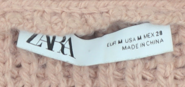 Zara Women Pink Chunky Knit Belted Cardigan Size 12 Acrylic Blend