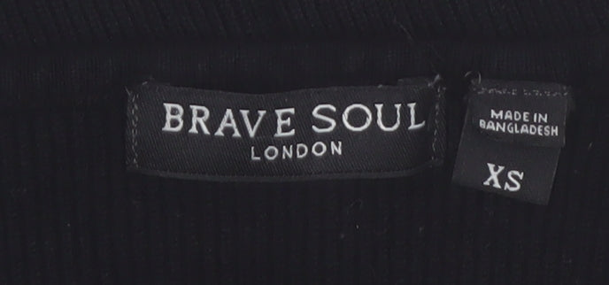 Brave Soul Women Black XS V-Neck Ribbed Knit Pullover Jumper