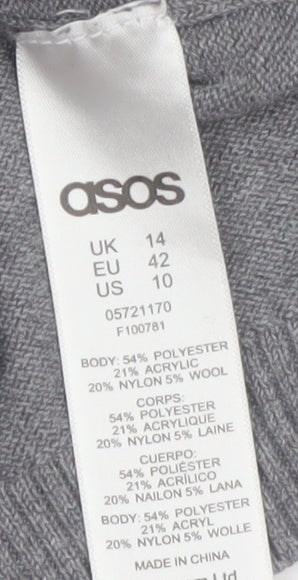 ASOS Women’s Grey Knit Jumper Dress Size 14 Long Sleeve