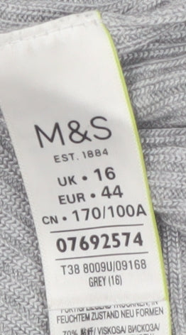 Marks & Spencer Women’s Grey V-Neck Ribbed Knit Jumper Size 16