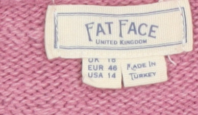 FatFace Women Pink Long Sleeve Crew Neck Button Jumper UK 18