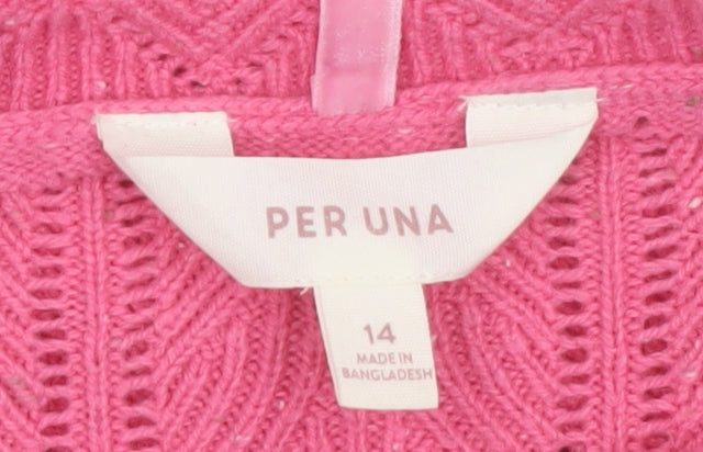 Marks & Spencer Women Pink Size 14 Cable Knit Wool Blend Jumper